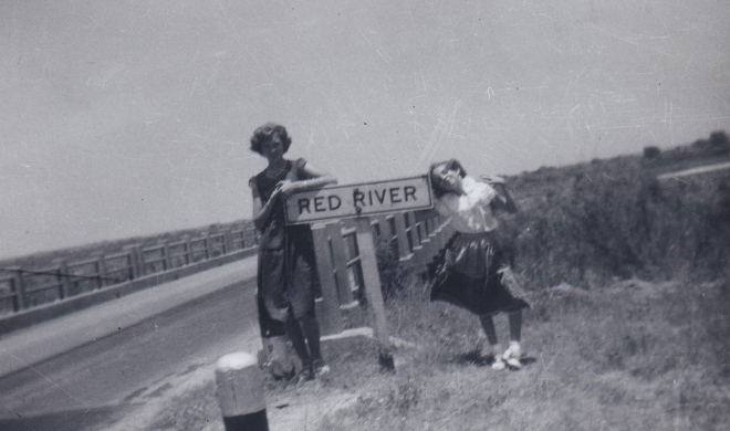 Christy Coleman's mother and grandmother standing by the Red River.